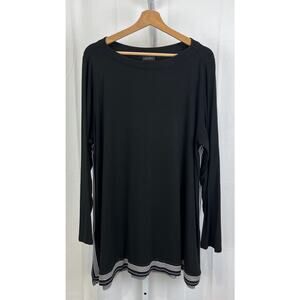 J. JILL Wearever Size XL Tunic Top Long Sleeve Stripe Trim Stretch Black White